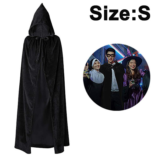 Hooded mantel Unisex vuxen mantel med huva Halloween jul Black S