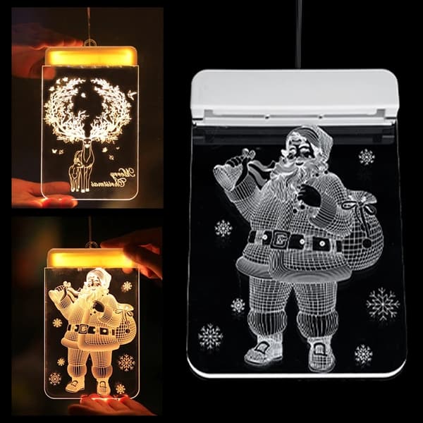 Led sugkoppsljus 3d Dörr och fönster Jultomten Älgklockor Jul Led String Lights Snöflinga Nyår Ekonomisk julklocka