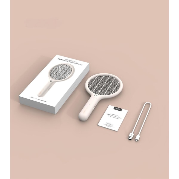 Elektrisk flugsmällarracket, Mini 2 i 1 Smart Bug Zapper med USB uppladdningsbar bas, kraftfull myggfällalampa och flugdödare med 3-lagers säkerhet M Apricot