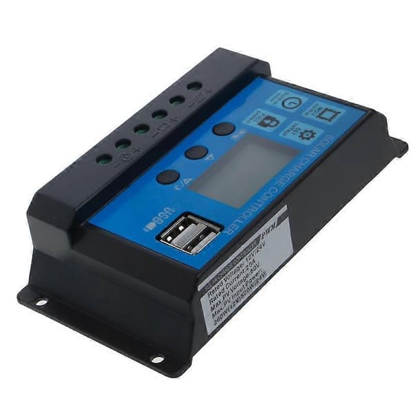 PWM 10/20/30A Dobbel USB Solcellepanel Batteriregulator Ladekontroller 12/24V LC