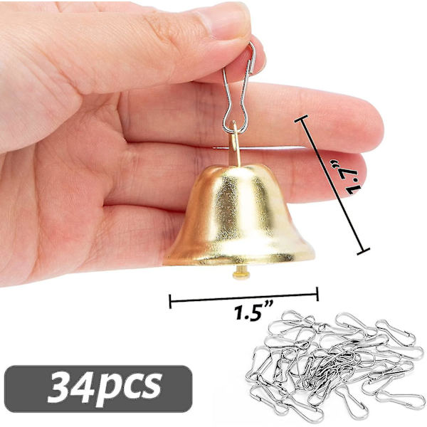Gull Jingle Bells. 34 stk. Metall Craft Bells Call Bells med kroker gave