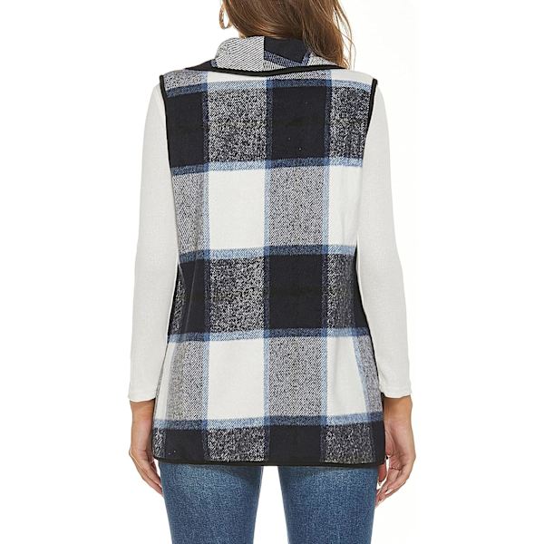 Dame Vest Revers Åben Front Buffalo Plaid Ærmeløs Cardigan Jakke Frakke med