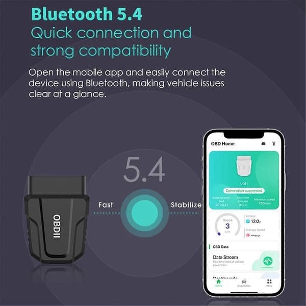 V011 OBD2-skanner Bildiagnostisk detektor Feilkode-renseverktøy Bluetooth 5.4 for IOS Android Auto Scan Reparasjonsverktøy