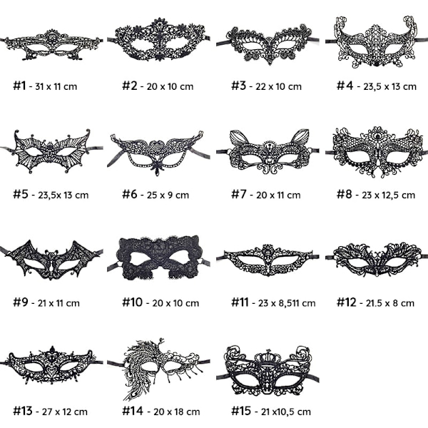 Glamorös maskeradmask i spets för Halloween - nr 6 Svart #6