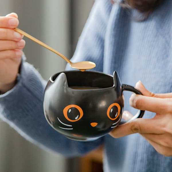Keramisk söt svart för katt kaffemugg Tekopp Halloween-presenter för kattälskare Cou null - 1