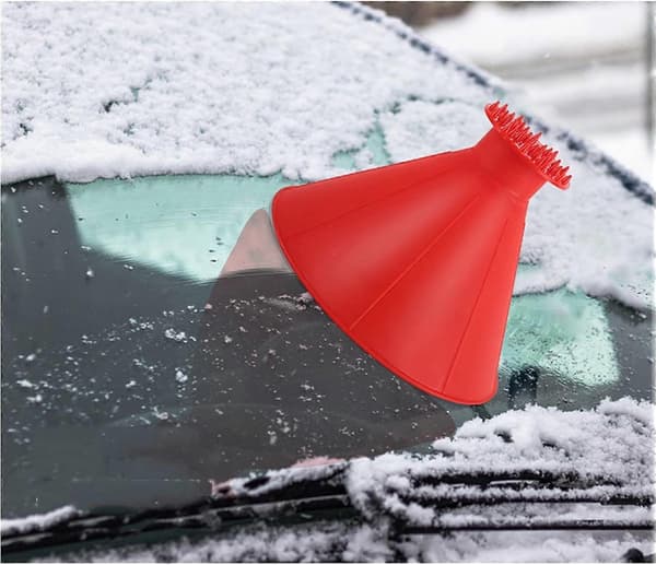 Snøskrape for bilfrontrute, vinter snøryddingsverktøy, multifunksjonell avisingsbørste, rød