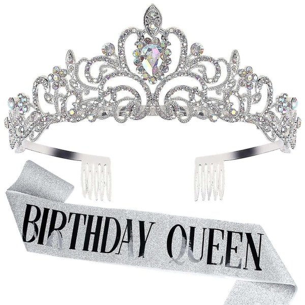 födelsedag Queen' Sash & Crystal Tiara Kit Födelsedag Silver Tiara Och Kronor För Kvinnor Födelsedag Sash