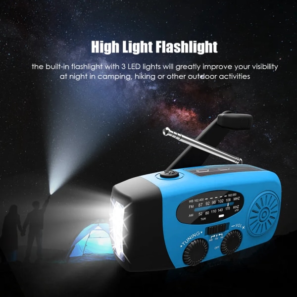 Emergency Solar Håndsveiv 1200mAh AM FM NOAA Værradio LED-lys USB-lader utendørs