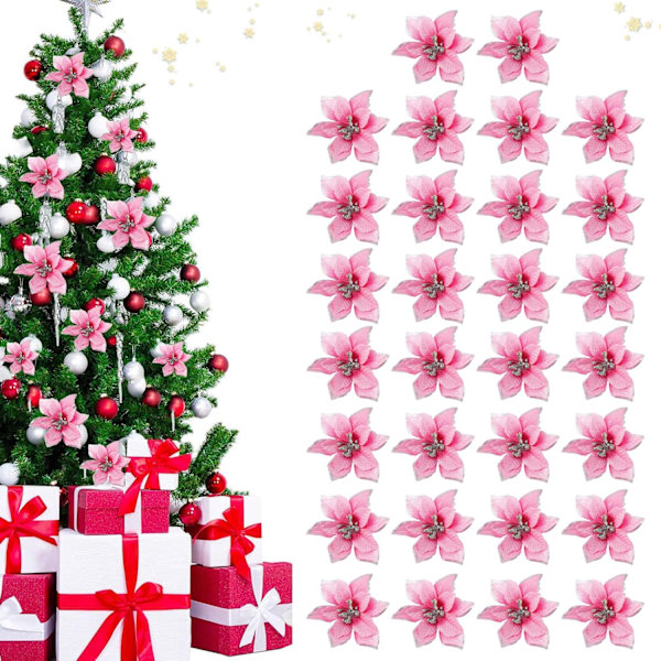 30 stk Juledekorasjon Blomster, Snøfnuggdekor, Blomst for Rosa