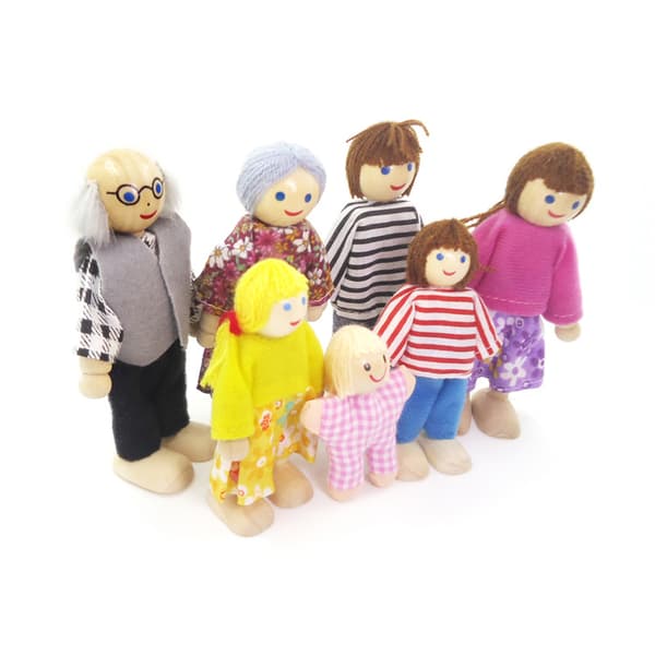 Dukkehusfamilie - 2 miniature trædukker til dukkehustilbehør til piger og børn.