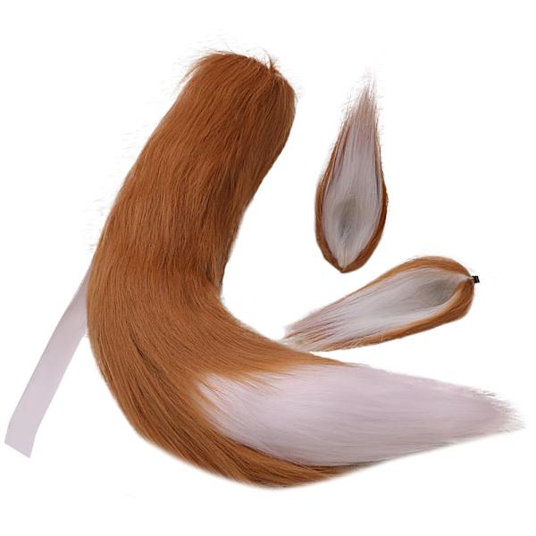 Fuskpäls Katt Räv Varg lurvig svans och öron för Halloween Camel white