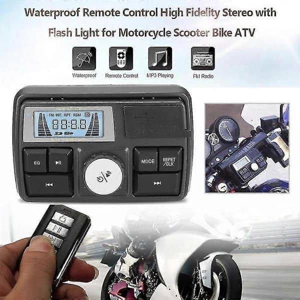 Motorsykkel Lyd Mp3 Radio Lydsystem Stereo Høyttalere Bluetooth Vanntett Fm 5 Eq Funksjoner Lcd