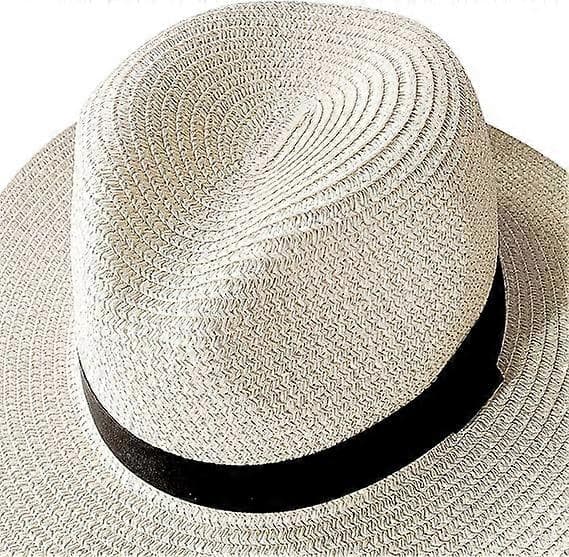 Dame bredskygget strå Panama sammenrullelig hat med bælte og spænde Fedora strandhat