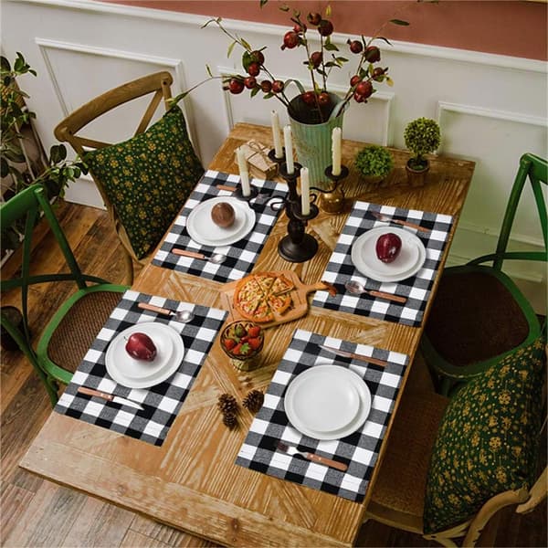 Sæt med 6 juleunderlag Buffalo Plaid (sort og hvid)