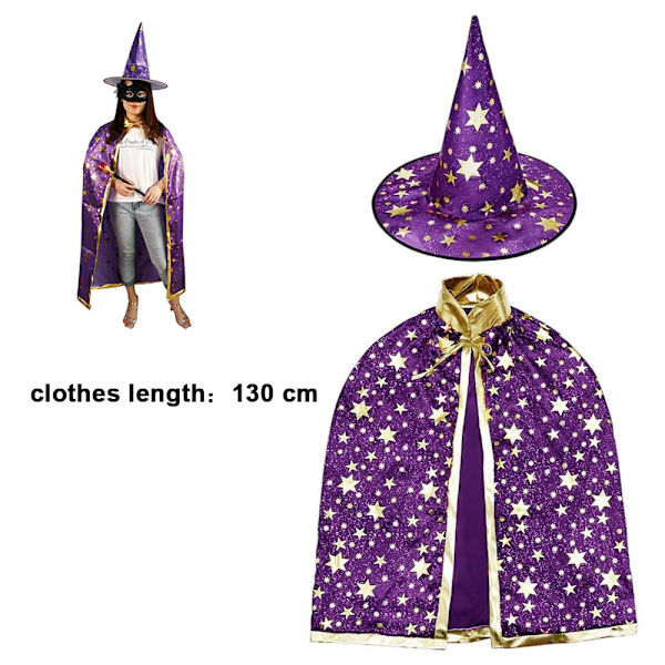 Trollkarl Cape Häxkappa med hatt, Halloween kostym rekvisita för