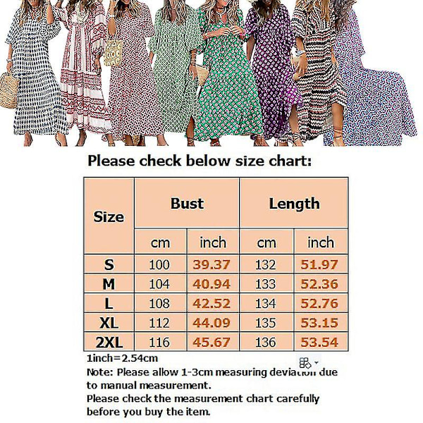 Kvinnor Blommönster Print Casual ommar Maxiklänningar Randig tunika Dress_R 1 S