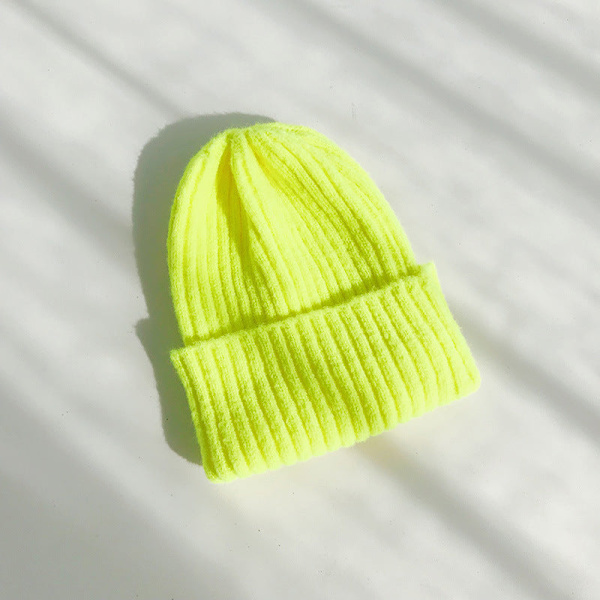 Varm vinterstickad mössa för dam vinter herr höst och vinter ull Håll värmen Plysch tröja unisex Mohair fluorescent yellow M 55-58cm