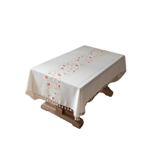 Bordsduk, blommönster broderi tofs bordsduk, fläckbeständig Enkel rengöring för köksinredning bordsduk Res