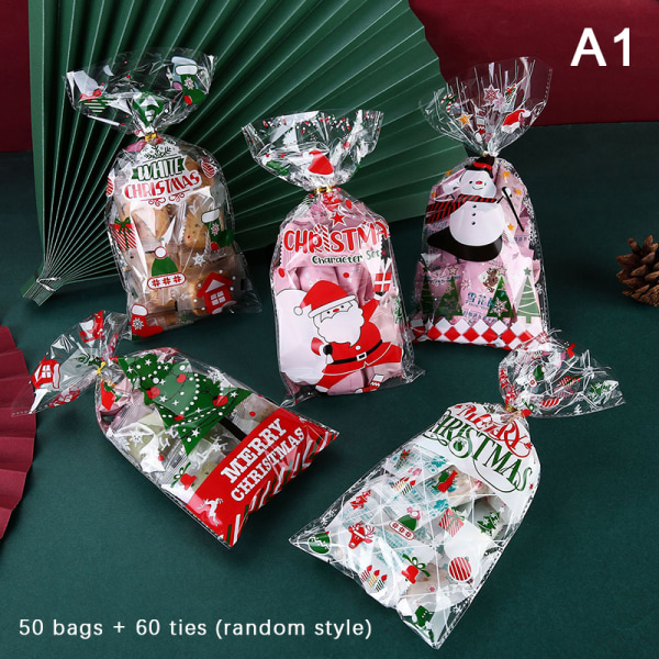 50 stk julegodteposer i plast Julekaker gaveposer A2 onesize