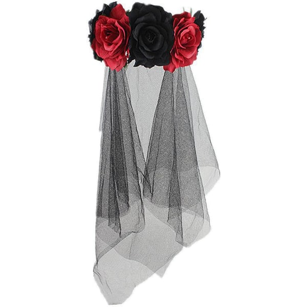 Halloween fest fotografering rekvisit Rose Flower Tiara (Sort & Rød) 1 Styk red+black