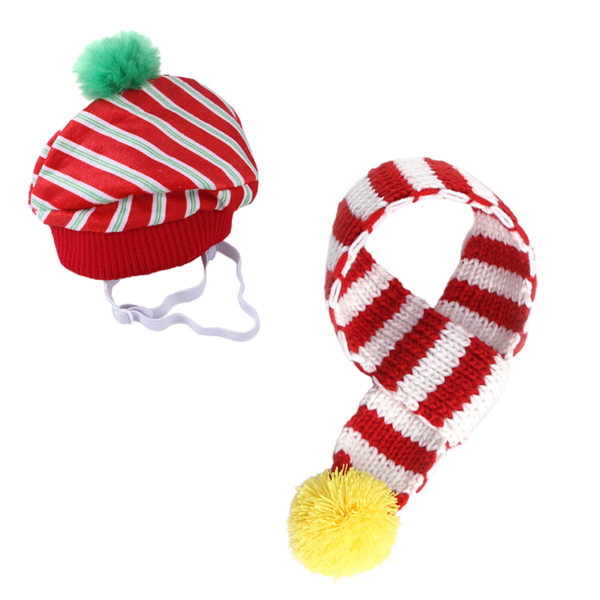 Ju Hund Katt Mössa Scarf Set Festiva Pet Pysch Bär Dekorativ Xmas Outfit Husdjurstibehör Tibehör för aa raser white green l