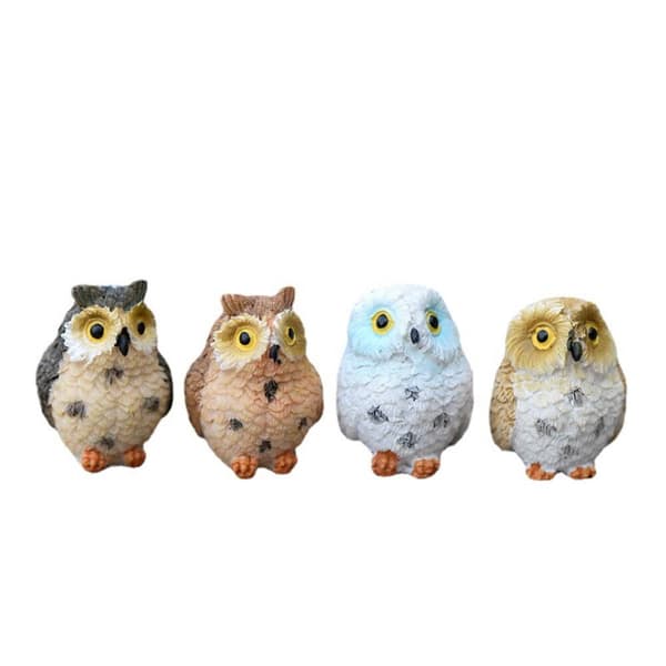 Miniature Ugle Havepynt, 4 Stk Ugle Harpiks Figur Håndværk
