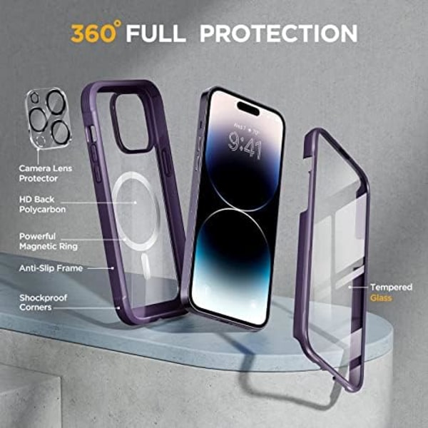 Miracase Glass Series Designad för iPhone 14 Pro Max Case 6,7 tum, [2023 Upgrade] Bumper Case med inbyggd 9H härdat glas Scr Noble Purple-B