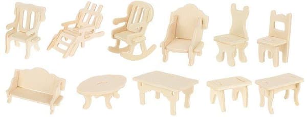 34 stk. Dukkehusmøbler / Dukkehusmøbler i træ beige