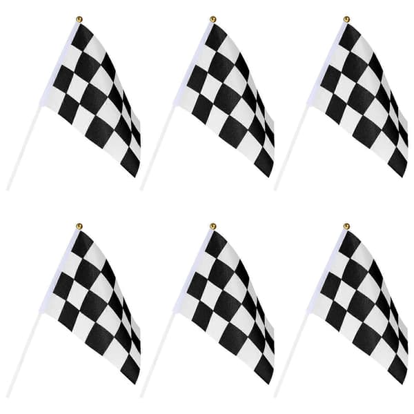 25 stk rutete racing polyesterflagg med pinne, svart-hvitt håndflagg 14x21 cm