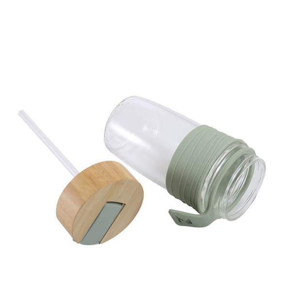 Silikonhylsa enkellager glas bambu cover dubbel drickskopp bil portabelt flip lock halmkopp Gray
