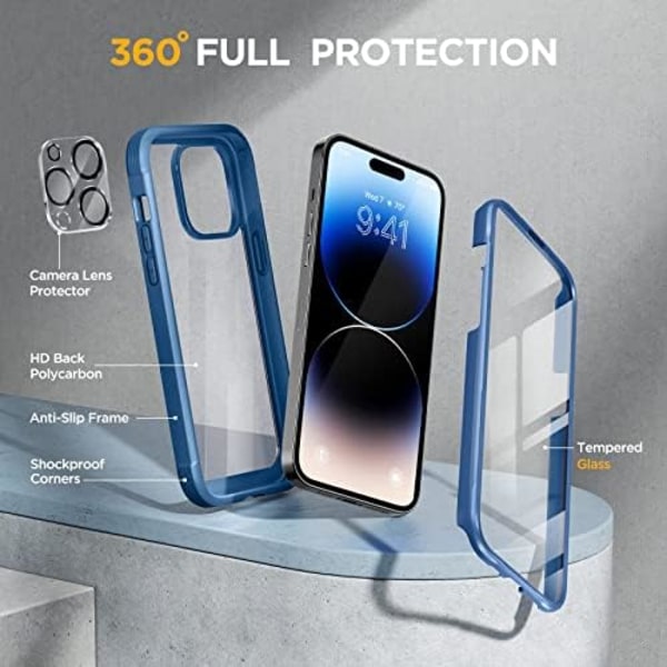 Miracase Glass Series Designad för iPhone 14 Pro Max Case 6,7 tum, [2023 Upgrade] Bumper Case med inbyggd 9H härdat glas Scr Capri Blue