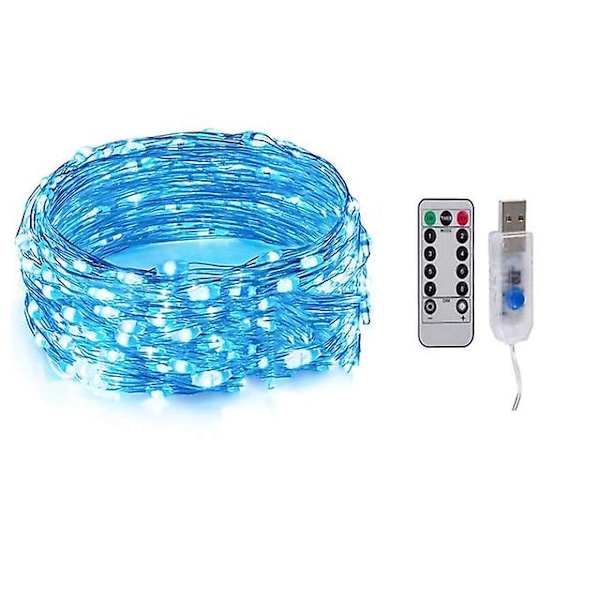 1st USB fjärrkontroll julhelgsdekorationslampor, led koppartråd Star Light String Blue 5M