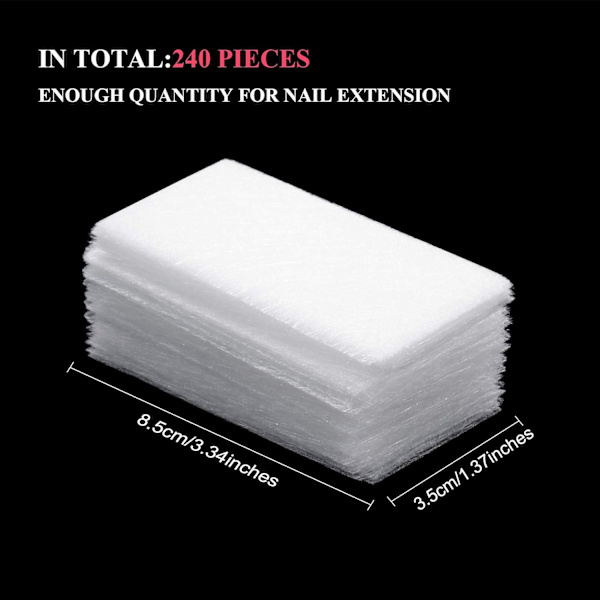 240 stycken Nagelförlängning Silk Glasfiber Nagellindning Non Woven Fiber Gel Nagelvårdsverktyg