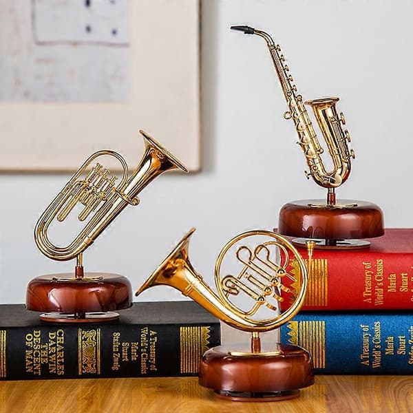 Spilledåse klassisk saxofon fransk statue retro håndsvinget mu