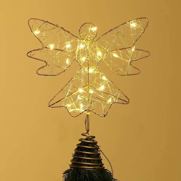 Julestjerne (guld) engelformet med lampe og spiralmetalbase