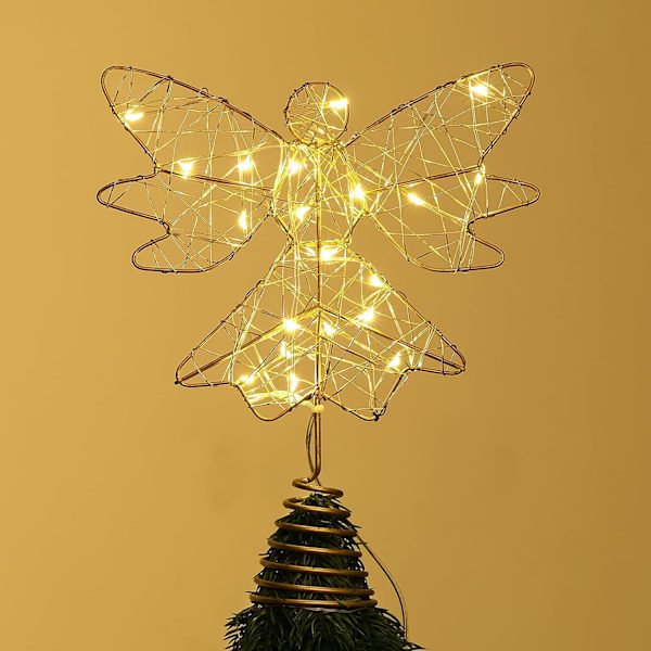 Julestjerne (gull) engelformet med lampe og spiralmetallbase