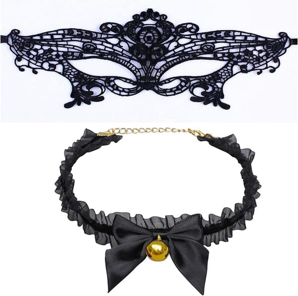Black Cat Cosplay Cosplay, inkluderar spetsöron, maskeradmask
