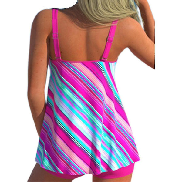 Naisten raidallinen riippuva uimapuku Tankini Boy Shorts -setti Pehmustettu uimapuku Uima-asu Blue 3XL