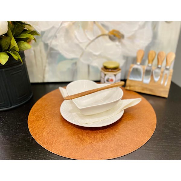 Underlägg Läder/skinnlook bruna Runda 4-pack Tablett brown
