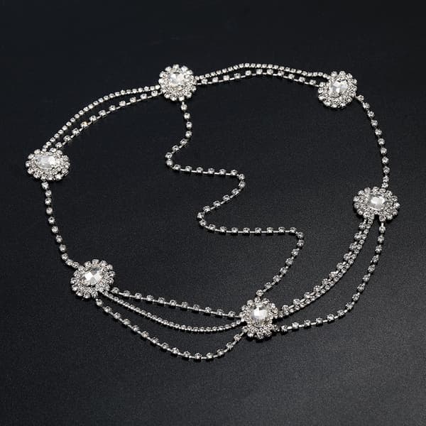 Fashion Crystal Hovedkæde Elegant Multi-Layer Brud Bryllupshårtilbehør Silver