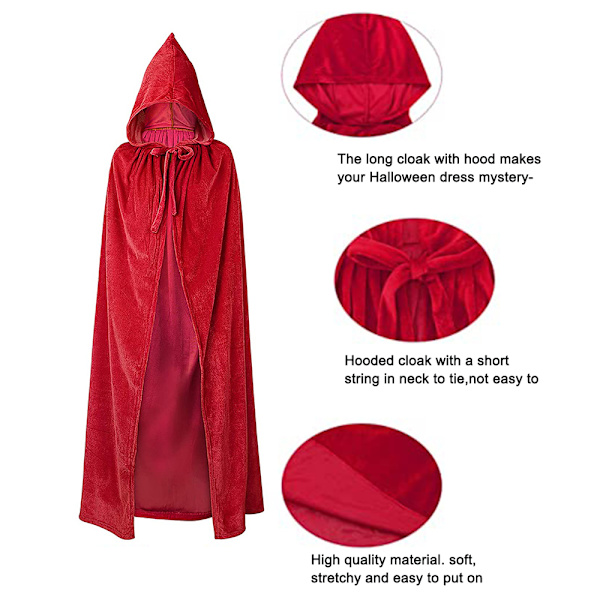 Hooded mantel Unisex vuxen mantel med huva Halloween jul Red M
