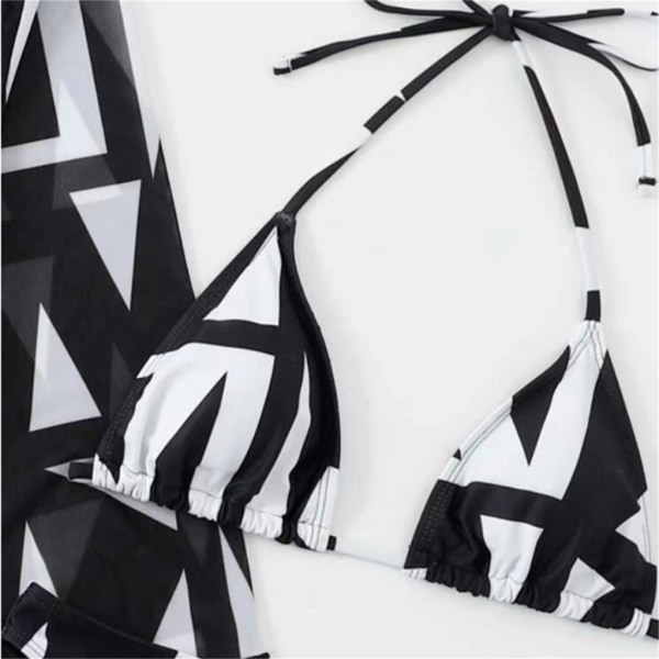 Halter set för kvinnor med cover exig spetsad baddräkt Mode med print Baddräkt Romper 3 delar Badkläder Black S