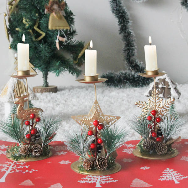 Jul gyllene ljusstake snöflinga femuddig stjärna prydnad