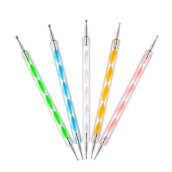 5 stk. Dot Pen Rhinestone Nail Art Dotting Tools Negledesign Marmor Leizing Værktøj til prikker og til marmorering
