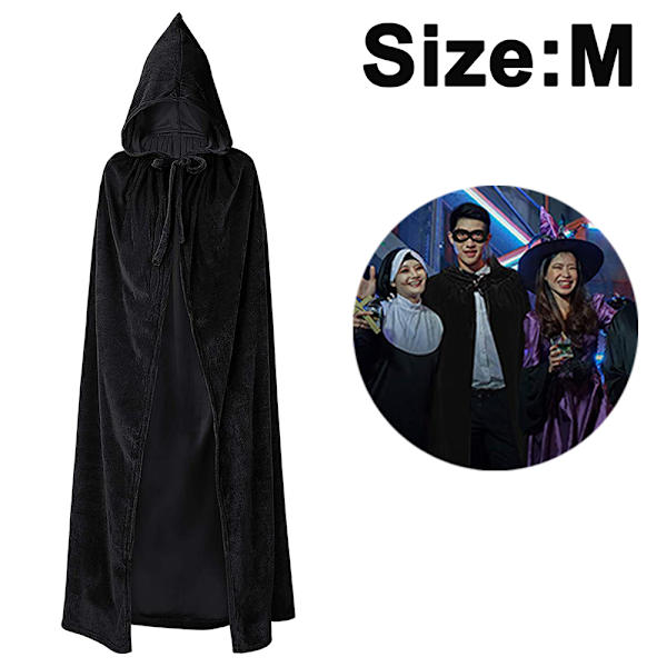 Hooded mantel Unisex vuxen mantel med huva Halloween jul Black M