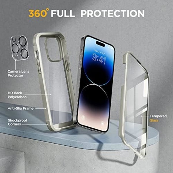 Miracase Glass Series Designad för iPhone 14 Pro Max Case 6,7 tum, [2023 Upgrade] Bumper Case med inbyggd 9H härdat glas Scr Rice White