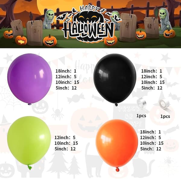 Halloween Ballonbue Kit - 134 Pack Sort Orange Lilla Grøn