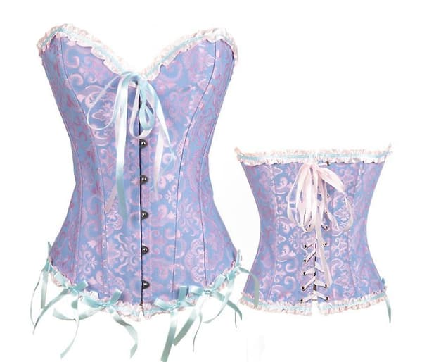 Jacquardväst shapewear, axelbandslös korsett Blue XL