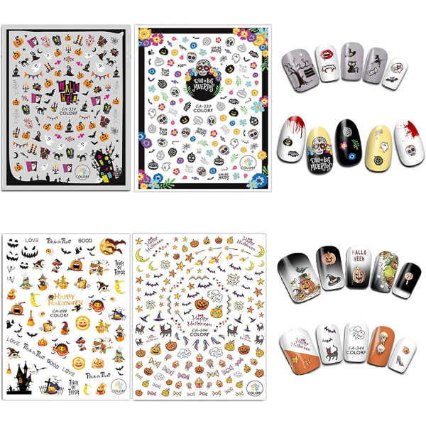 12 ark Halloween Nail Art Stickers, 1500+st självhäftande nagel