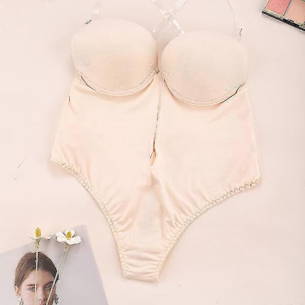 Dame Dyb V-udskæring Body Shaper Stropløs Rygløs Bodysuit Shapewear